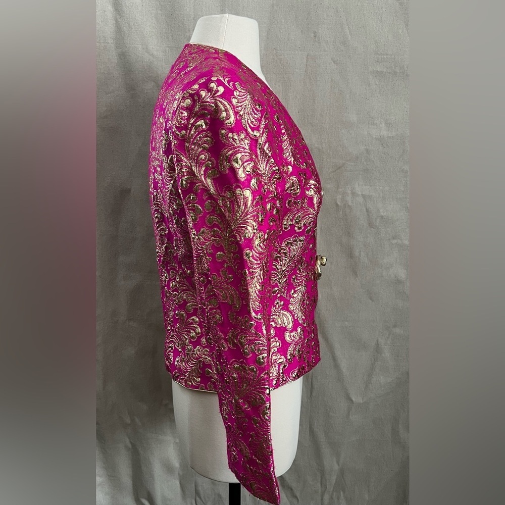 Farinae Collections Vintage Fuchsia and Gold Embroidered Jacket Size 8​​ - Picture 4 of 8